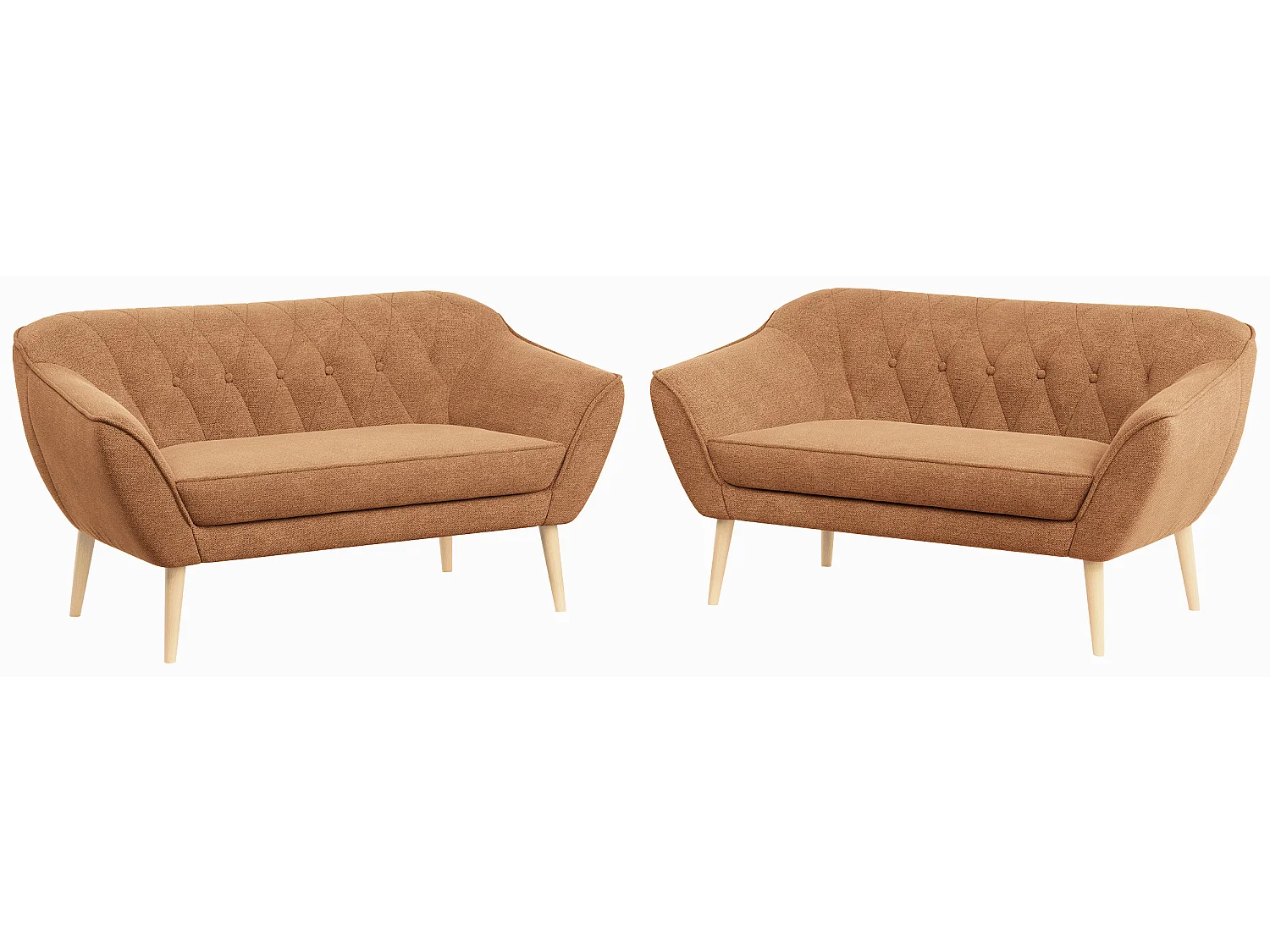 Couchgarnitur PIRS - 2+2, Skandinavischer Set mit Armlehnen, Holzbeine - Orange Stukture