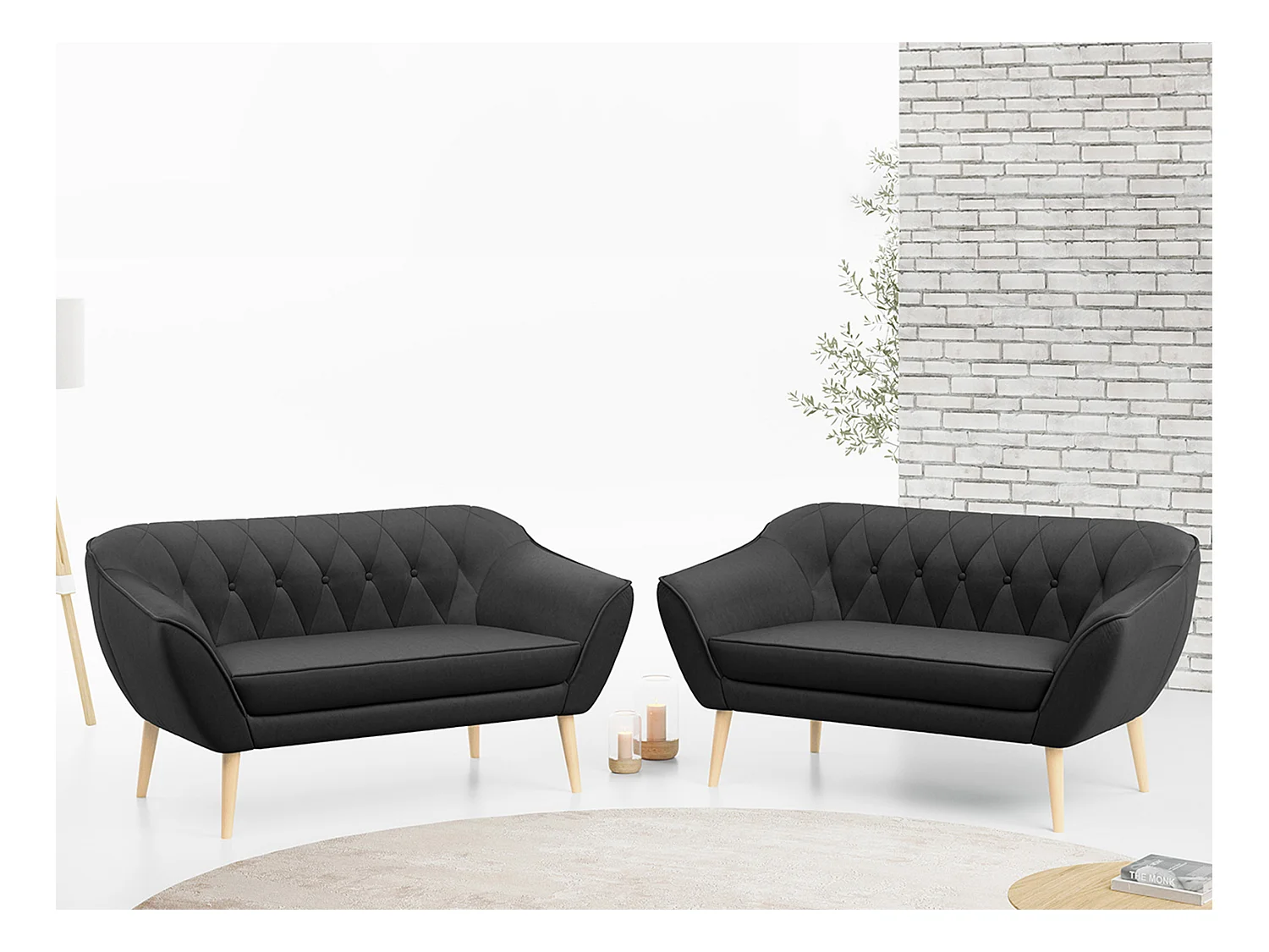 Couchgarnitur PIRS - 2+2, Skandinavischer Set mit Armlehnen, Holzbeine - Grau Velvet