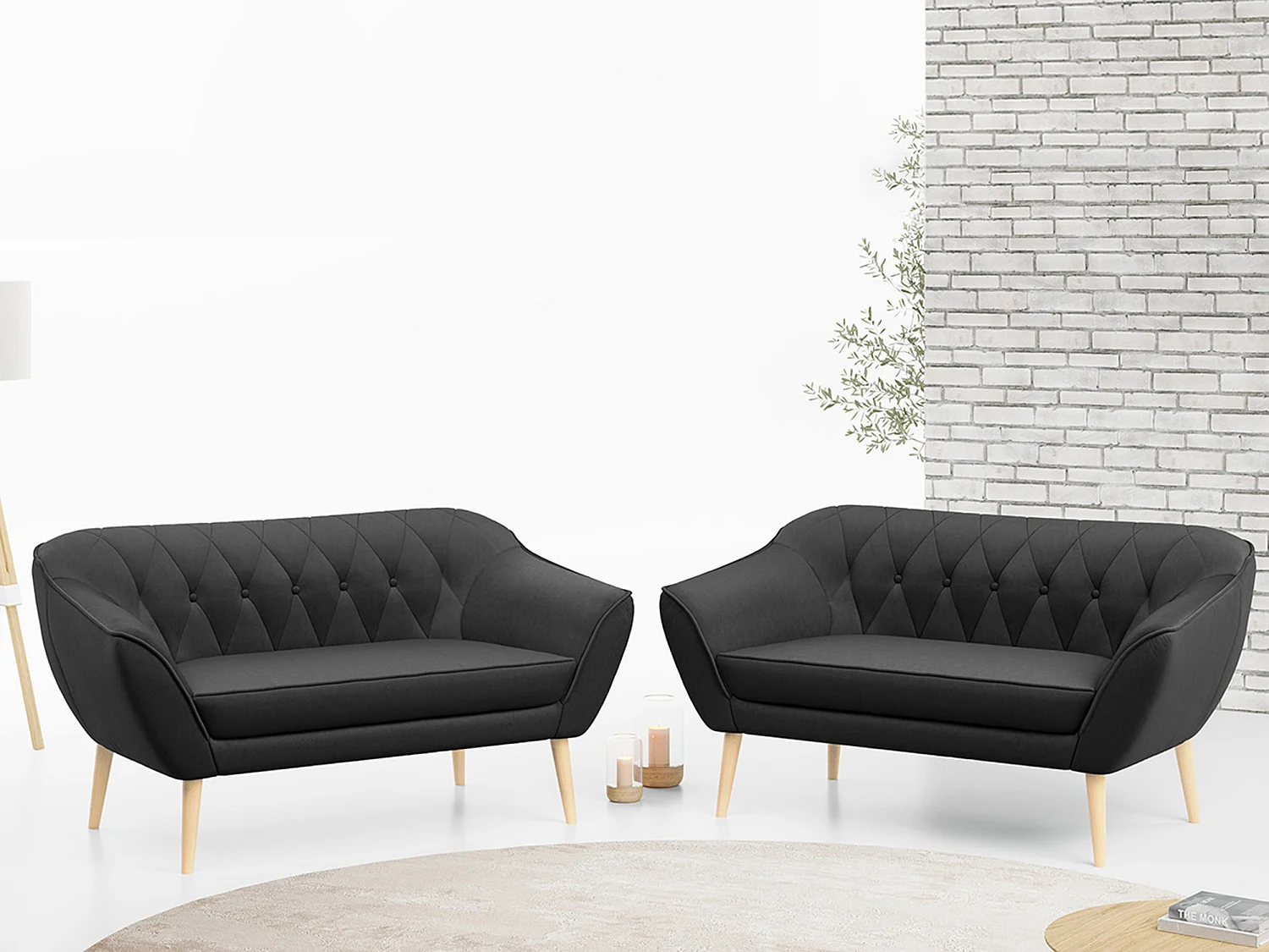 Couchgarnitur PIRS - 2+2, Skandinavischer Set mit Armlehnen, Holzbeine - Grau Velvet