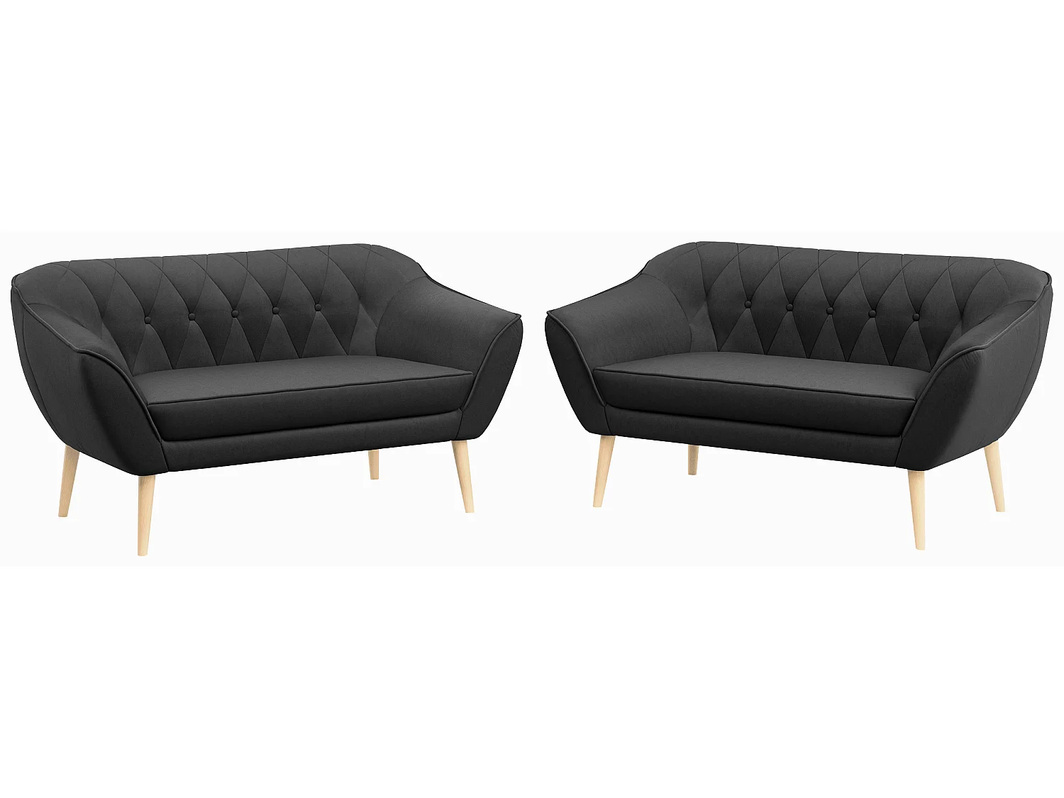 Couchgarnitur PIRS - 2+2, Skandinavischer Set mit Armlehnen, Holzbeine - Grau Velvet