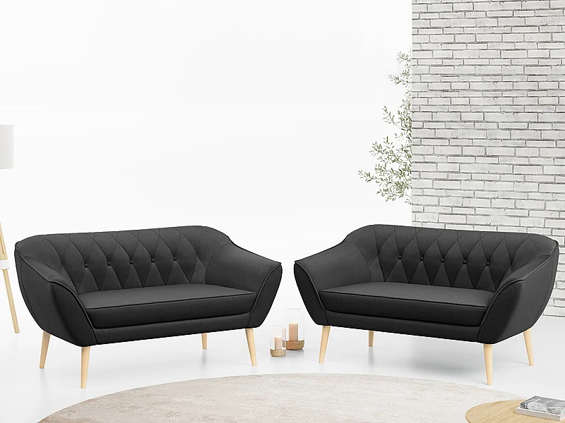 Couchgarnitur PIRS - 2+2, Skandinavischer Set mit Armlehnen, Holzbeine - Grau Velvet