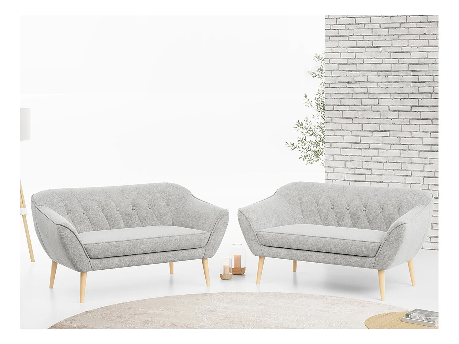 Couchgarnitur PIRS - 2+2, Skandinavischer Set mit Armlehnen, Holzbeine - Hellgrau Stukture