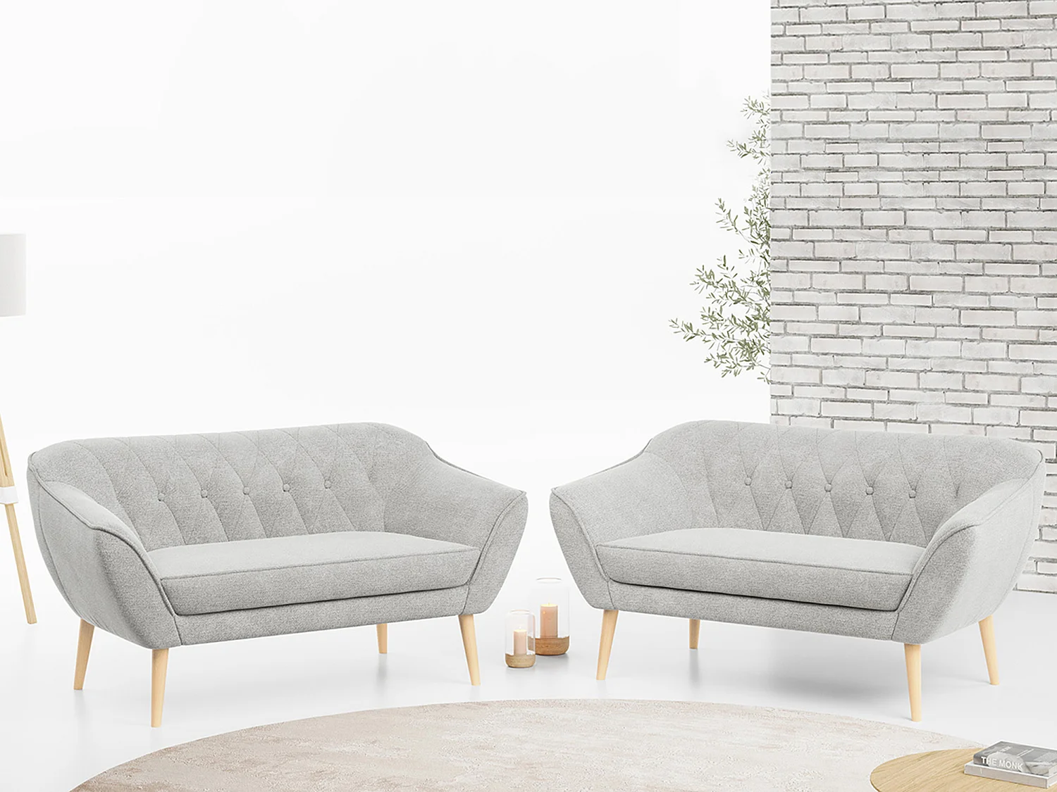 Couchgarnitur PIRS - 2+2, Skandinavischer Set mit Armlehnen, Holzbeine - Hellgrau Stukture
