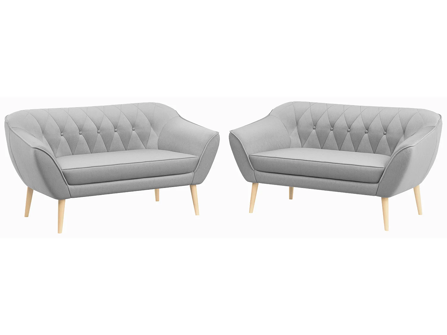 Couchgarnitur PIRS - 2+2, Skandinavischer Set mit Armlehnen, Holzbeine - Hellgrau Stukture