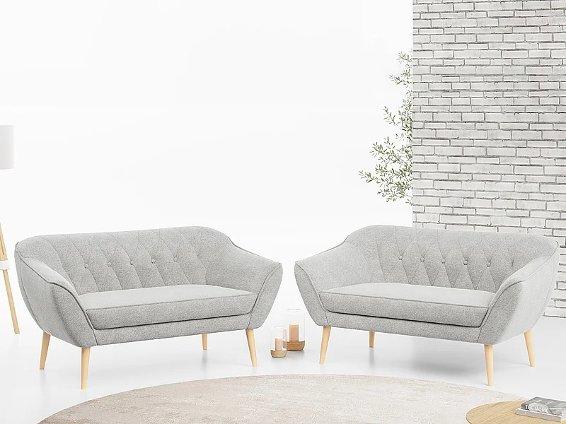 Couchgarnitur PIRS - 2+2, Skandinavischer Set mit Armlehnen, Holzbeine - Hellgrau Stukture