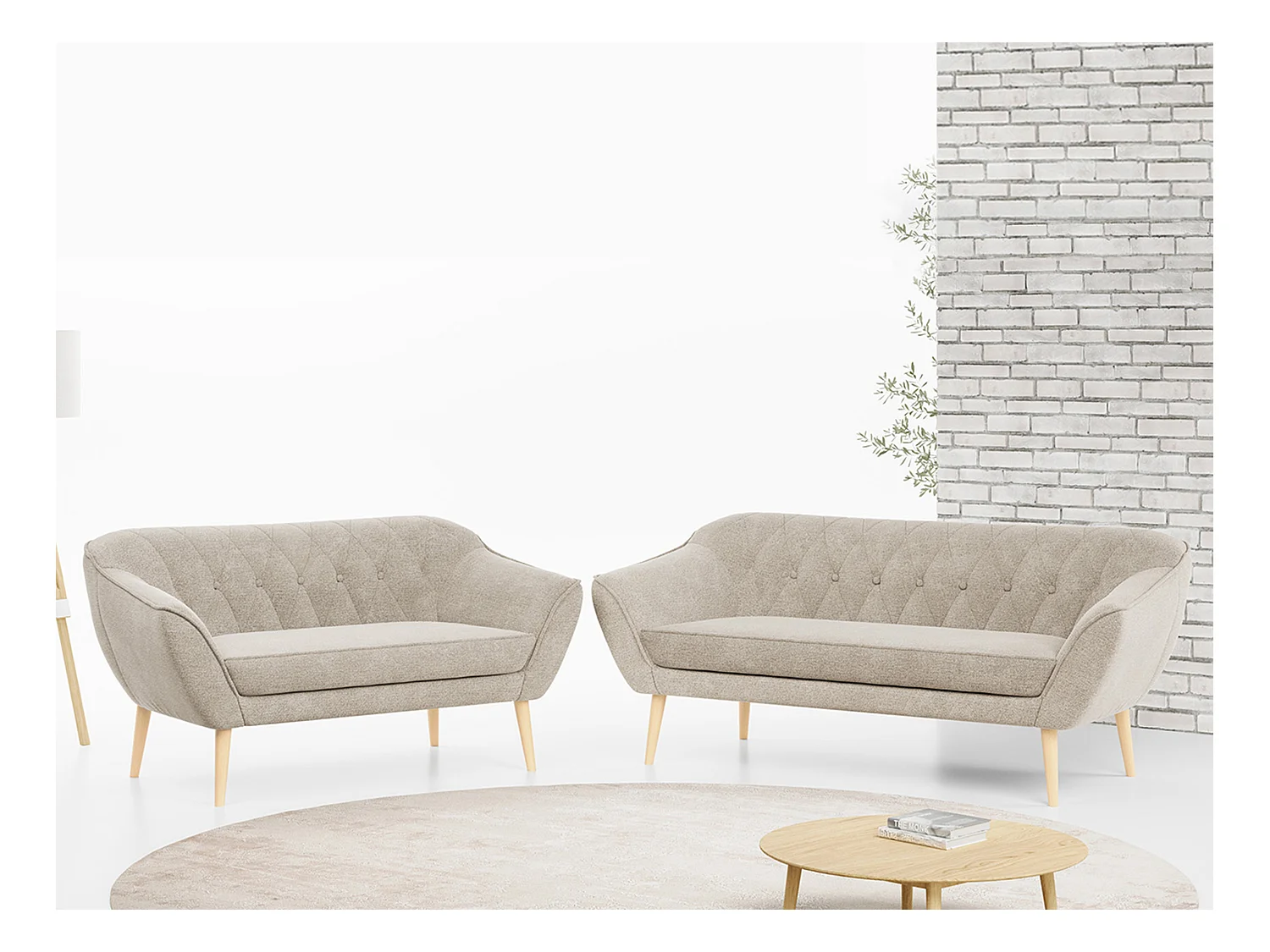 Couchgarnitur Set PIRS - 3+2, Skandinavischer Design, Holzbeine - Beige Stukture