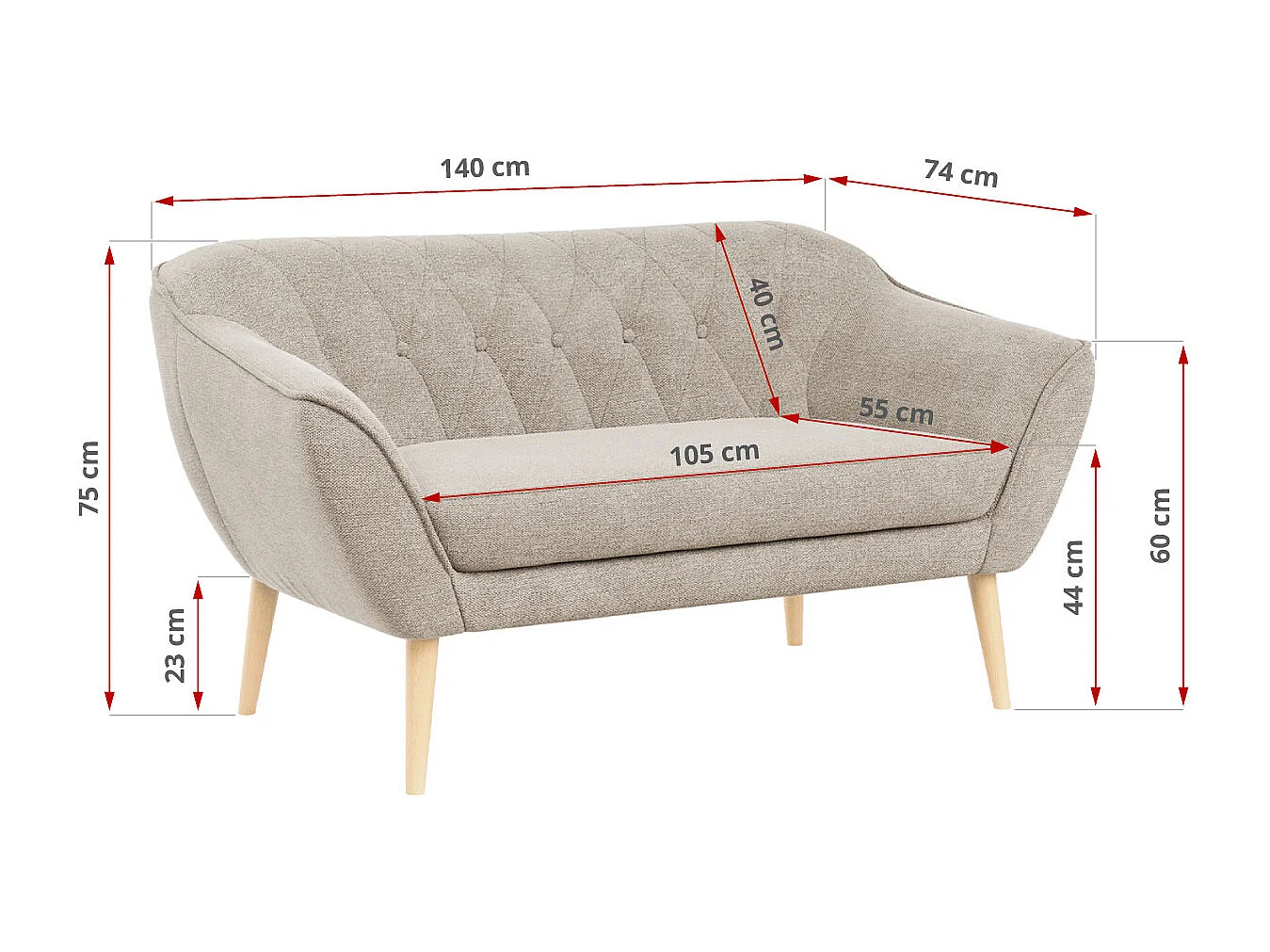 Couchgarnitur Set PIRS - 3+2, Skandinavischer Design, Holzbeine - Beige Stukture