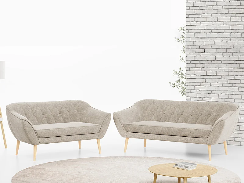 Couchgarnitur Set PIRS - 3+2, Skandinavischer Design, Holzbeine - Beige Stukture