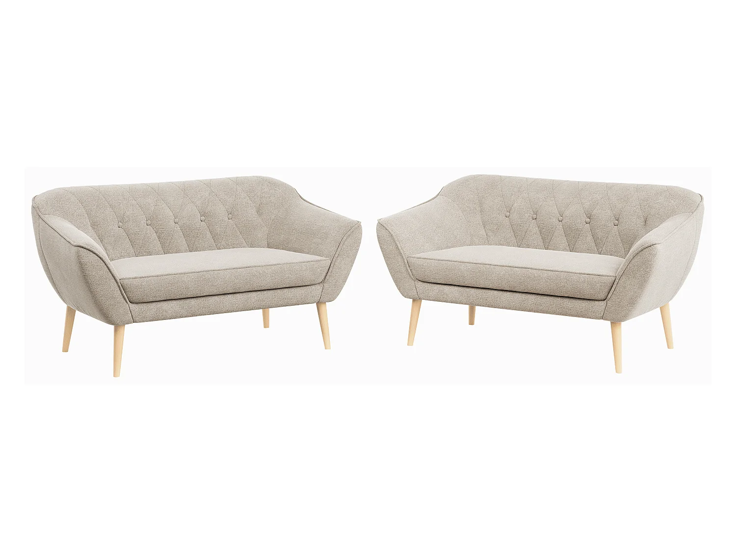 Couchgarnitur PIRS - 2+2, Skandinavischer Set mit Armlehnen, Holzbeine - Beige Stukture