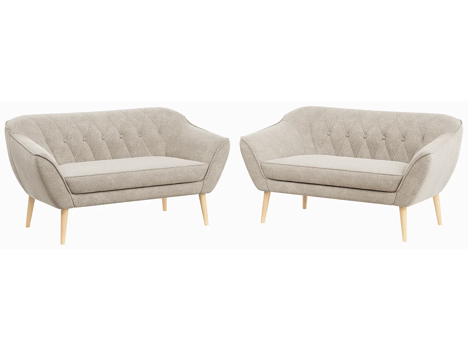 Couchgarnitur PIRS - 2+2, Skandinavischer Set mit Armlehnen, Holzbeine - Beige Stukture