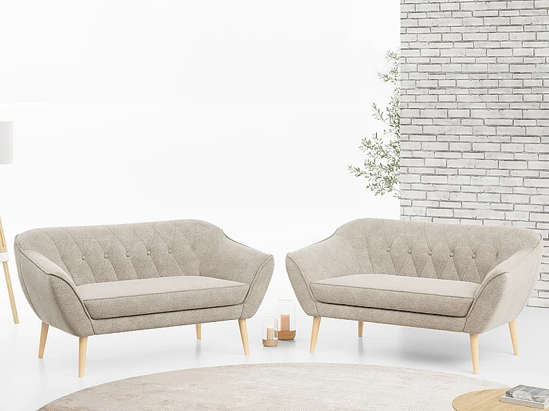 Couchgarnitur PIRS - 2+2, Skandinavischer Set mit Armlehnen, Holzbeine - Beige Stukture