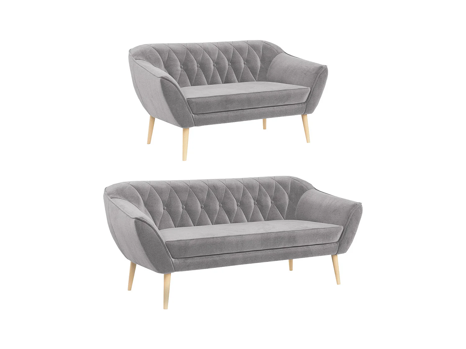 Couchgarnitur Set PIRS - 3+2, Skandinavischer Design, Holzbeine - Hellgrau Velvet