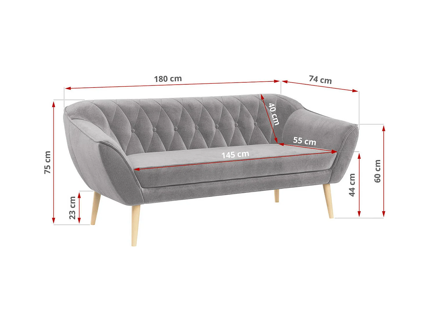 Couchgarnitur Set PIRS - 3+2, Skandinavischer Design, Holzbeine - Hellgrau Velvet