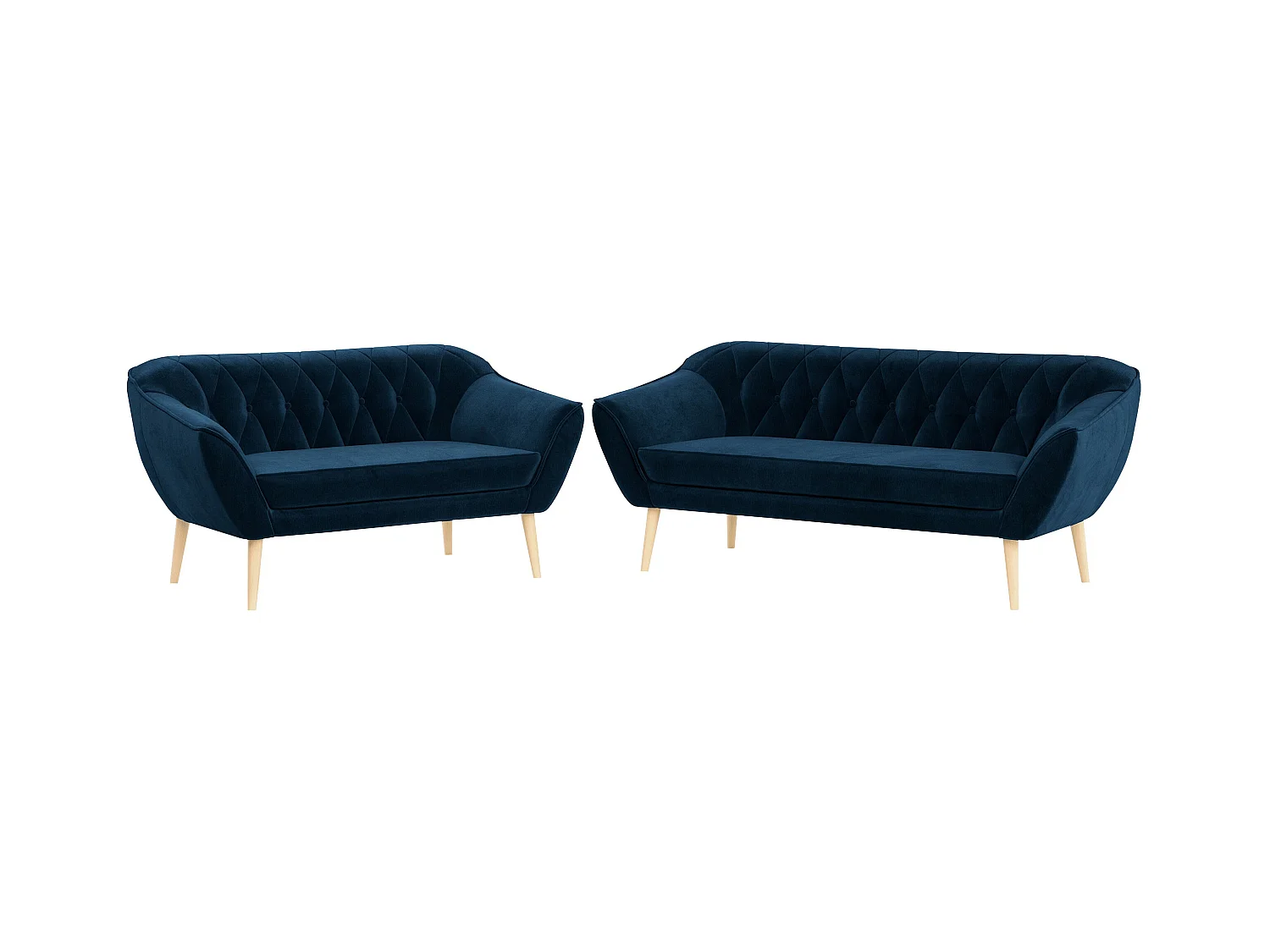 Couchgarnitur Set PIRS - 3+2, Skandinavischer Design, Holzbeine - Dunkelblau Velvet