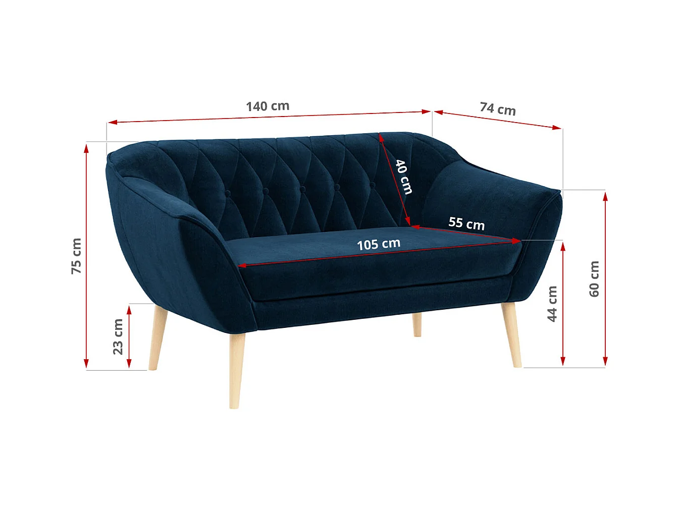 Couchgarnitur Set PIRS - 3+2, Skandinavischer Design, Holzbeine - Dunkelblau Velvet