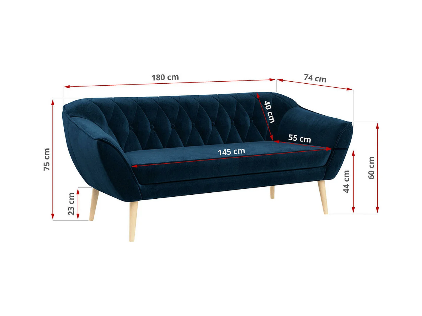 Couchgarnitur Set PIRS - 3+2, Skandinavischer Design, Holzbeine - Dunkelblau Velvet