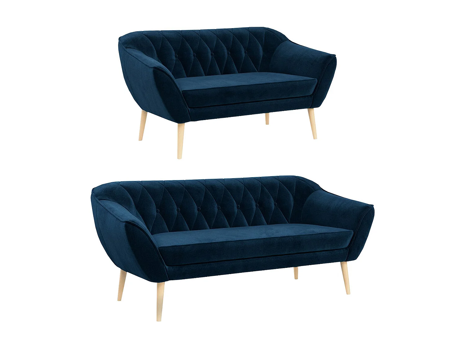 Couchgarnitur Set PIRS - 3+2, Skandinavischer Design, Holzbeine - Dunkelblau Velvet