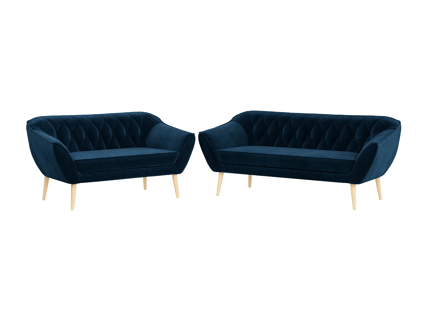 Couchgarnitur Set PIRS - 3+2, Skandinavischer Design, Holzbeine - Dunkelblau Velvet