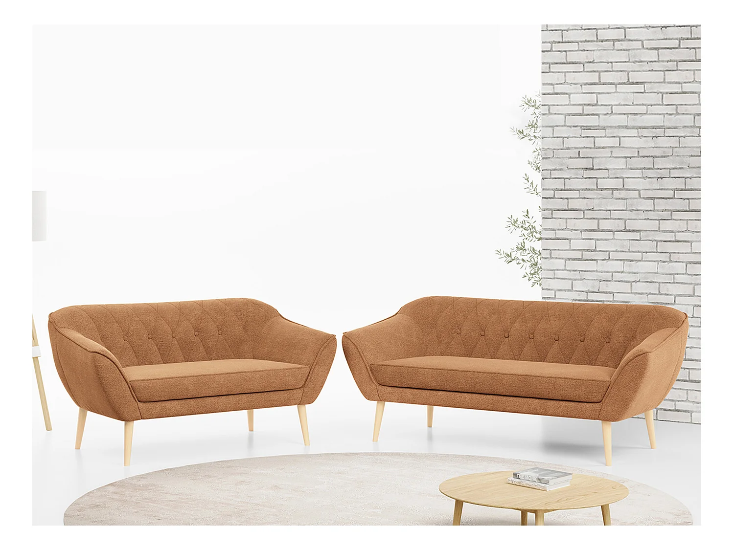 Couchgarnitur Set PIRS - 3+2, Skandinavischer Design, Holzbeine - Orange Stukture