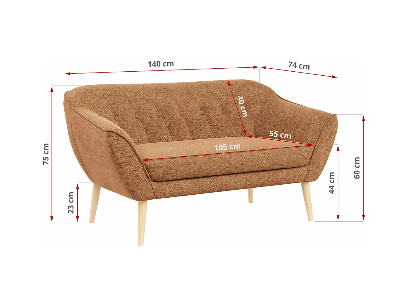Couchgarnitur Set PIRS - 3+2, Skandinavischer Design, Holzbeine - Orange Stukture