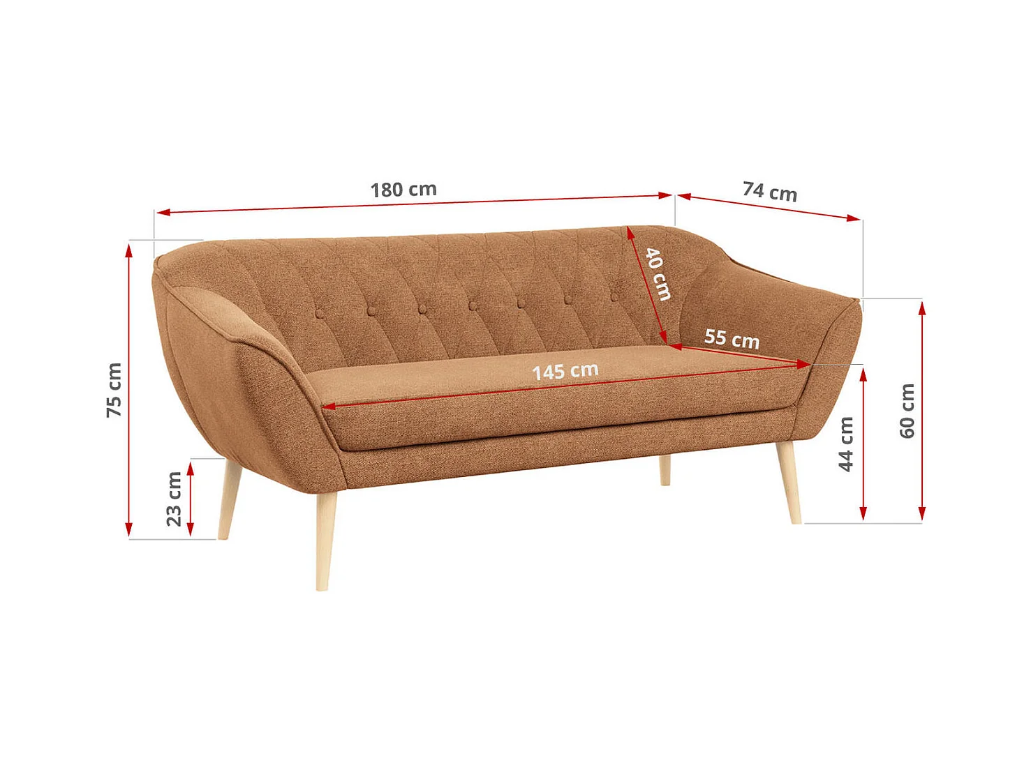 Couchgarnitur Set PIRS - 3+2, Skandinavischer Design, Holzbeine - Orange Stukture