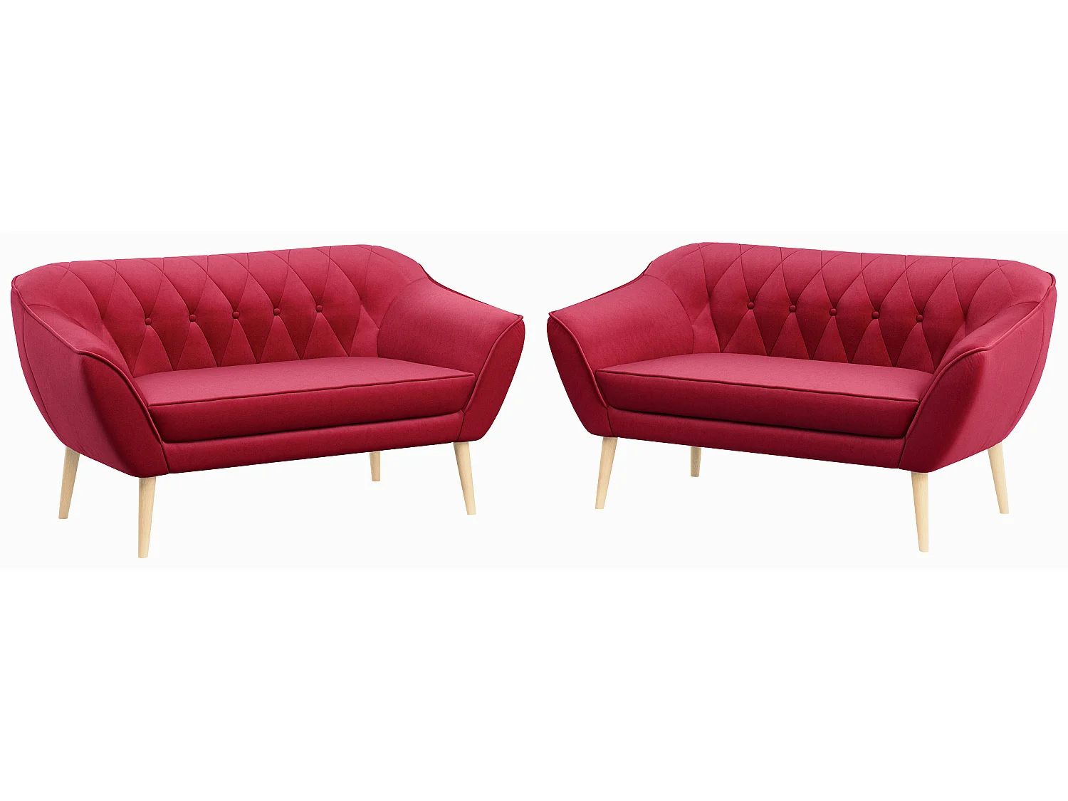 Couchgarnitur PIRS - 2+2, Skandinavischer Set mit Armlehnen, Holzbeine - Rot Velvet