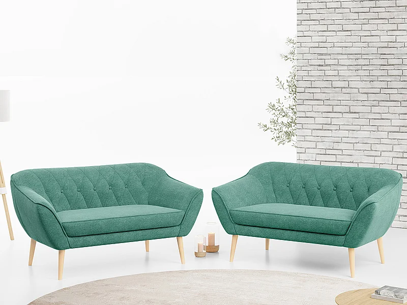 Couchgarnitur PIRS - 2+2, Skandinavischer Set mit Armlehnen, Holzbeine - Grün Stukture