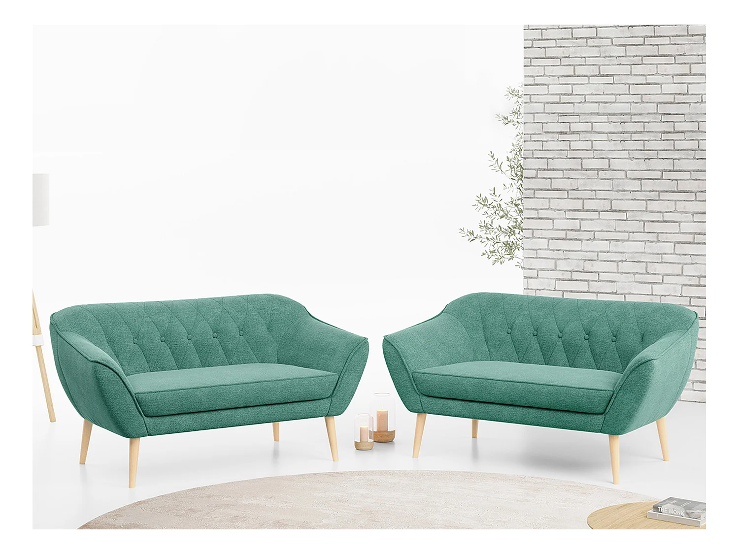 Couchgarnitur PIRS - 2+2, Skandinavischer Set mit Armlehnen, Holzbeine - Grün Stukture