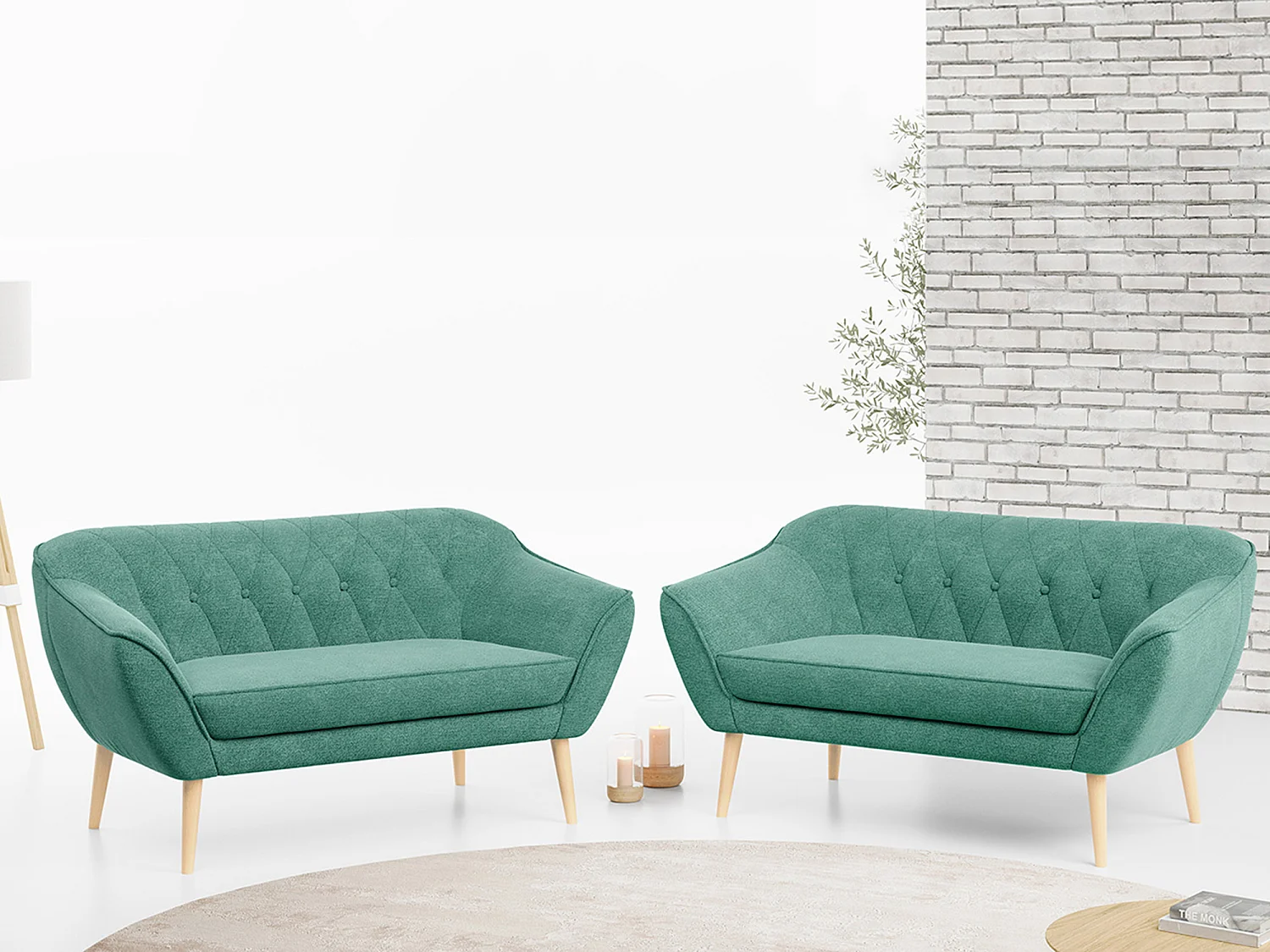 Couchgarnitur PIRS - 2+2, Skandinavischer Set mit Armlehnen, Holzbeine - Grün Stukture