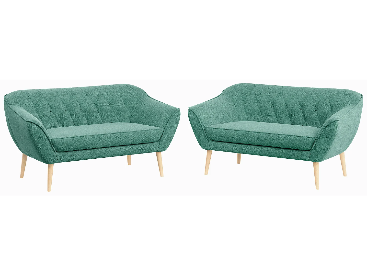 Couchgarnitur PIRS - 2+2, Skandinavischer Set mit Armlehnen, Holzbeine - Grün Stukture