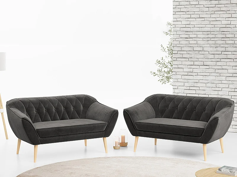 Couchgarnitur PIRS - 2+2, Skandinavischer Set mit Armlehnen, Holzbeine - Grau Velvet