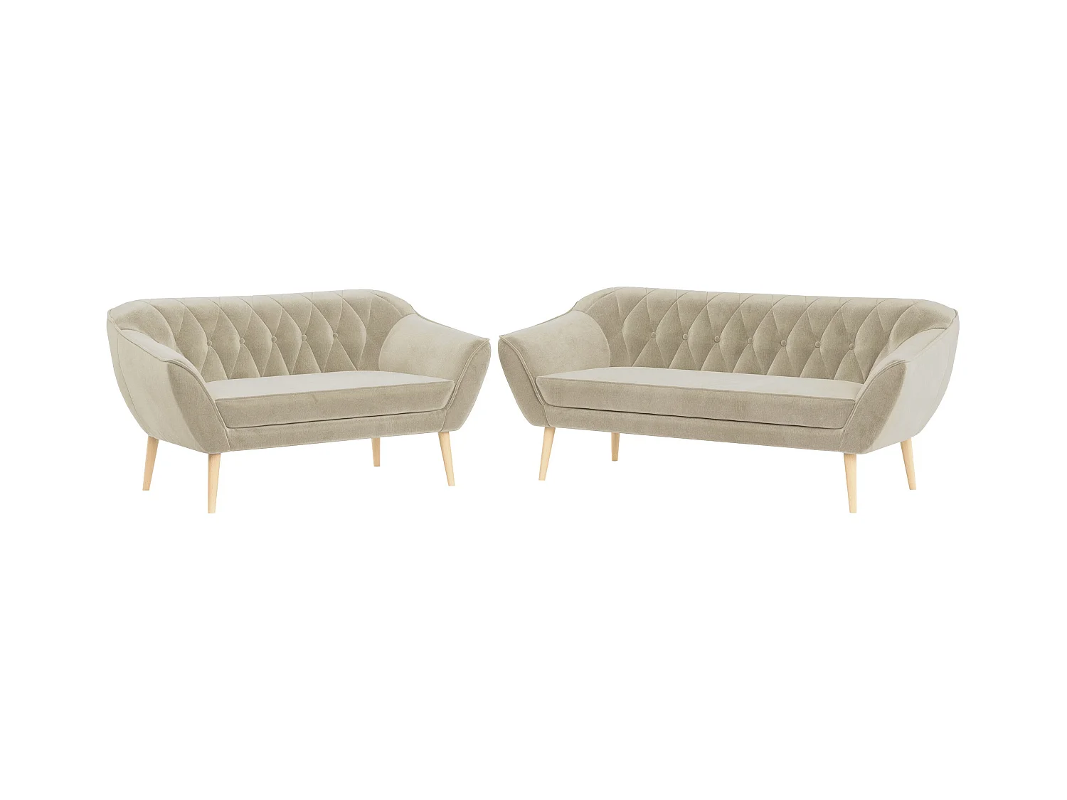 Couchgarnitur Set PIRS - 3+2, Skandinavischer Design, Holzbeine - Beige Velvet