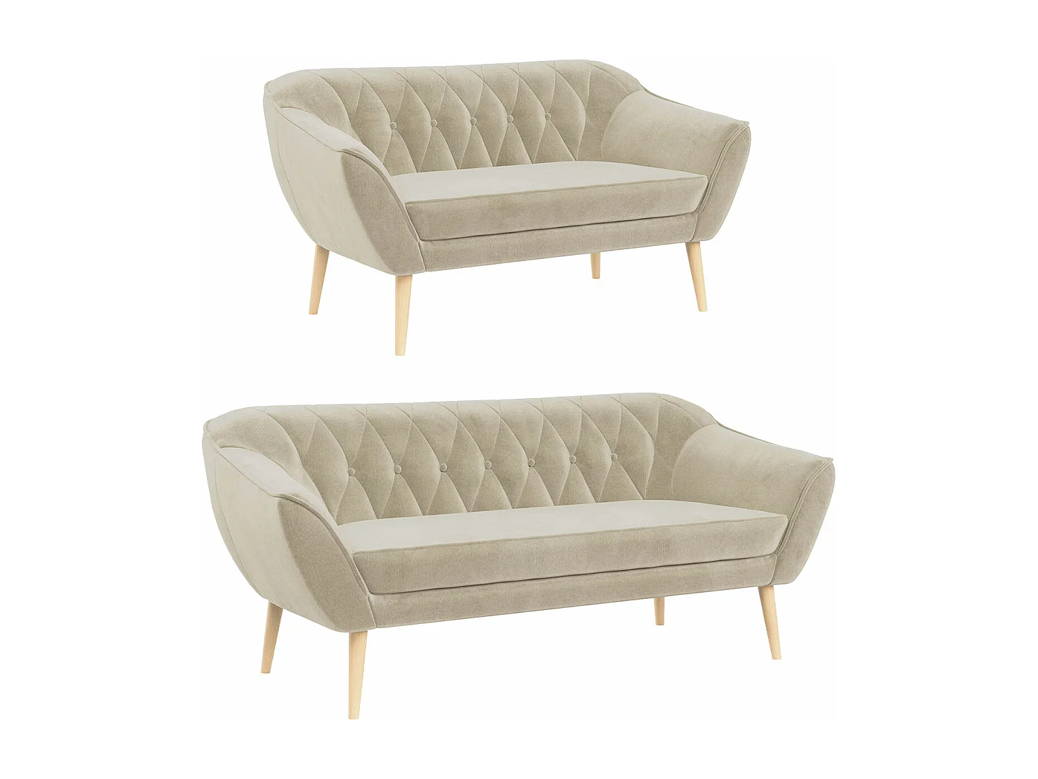 Couchgarnitur Set PIRS - 3+2, Skandinavischer Design, Holzbeine - Beige Velvet