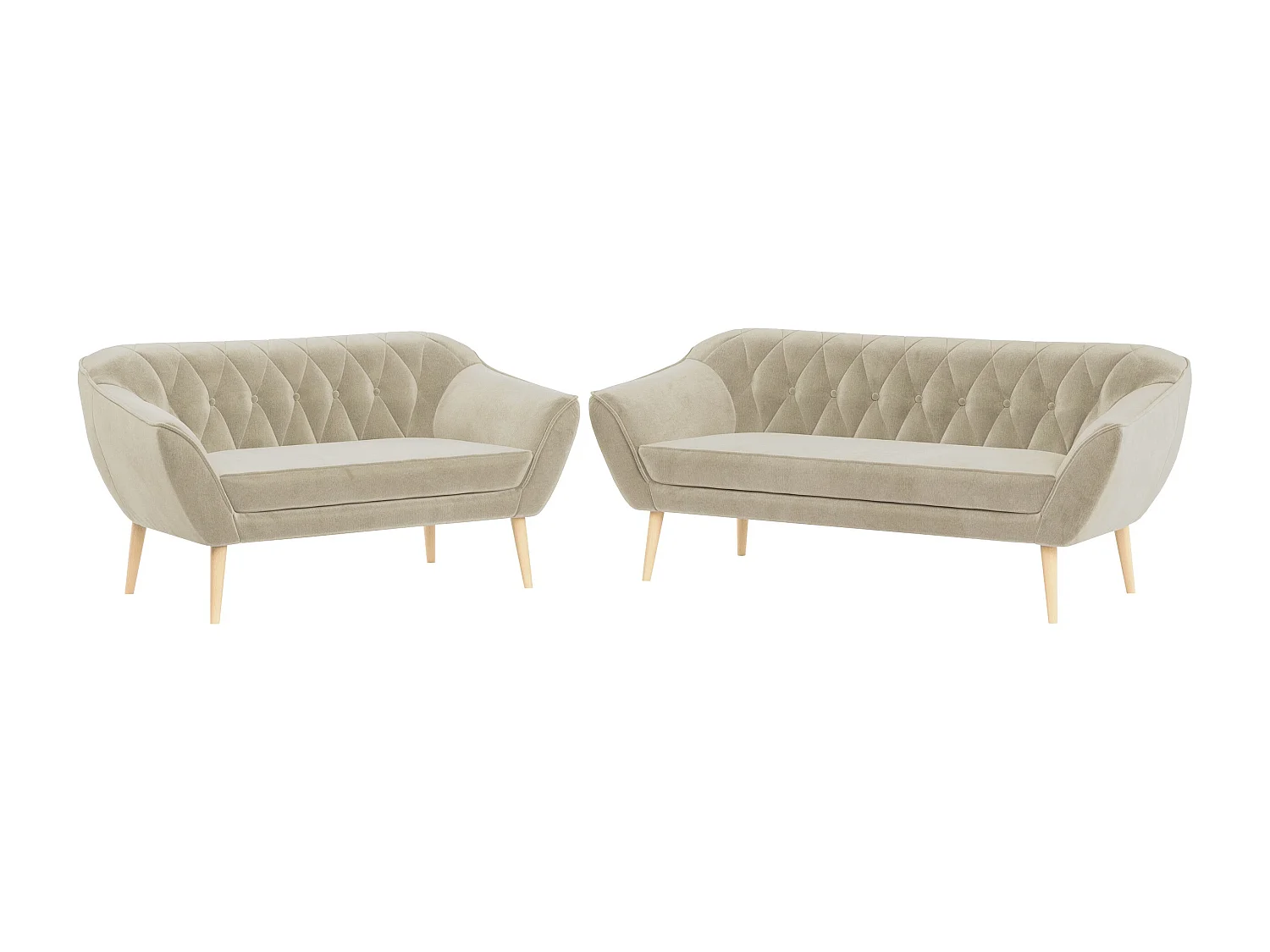 Couchgarnitur Set PIRS - 3+2, Skandinavischer Design, Holzbeine - Beige Velvet