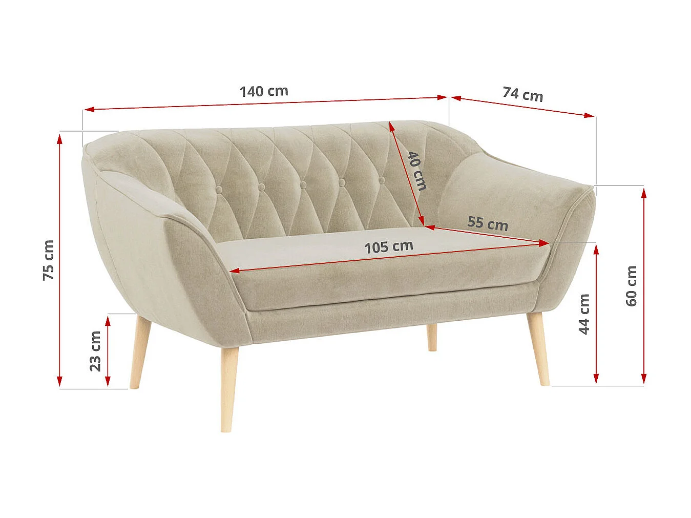 Couchgarnitur Set PIRS - 3+2, Skandinavischer Design, Holzbeine - Beige Velvet