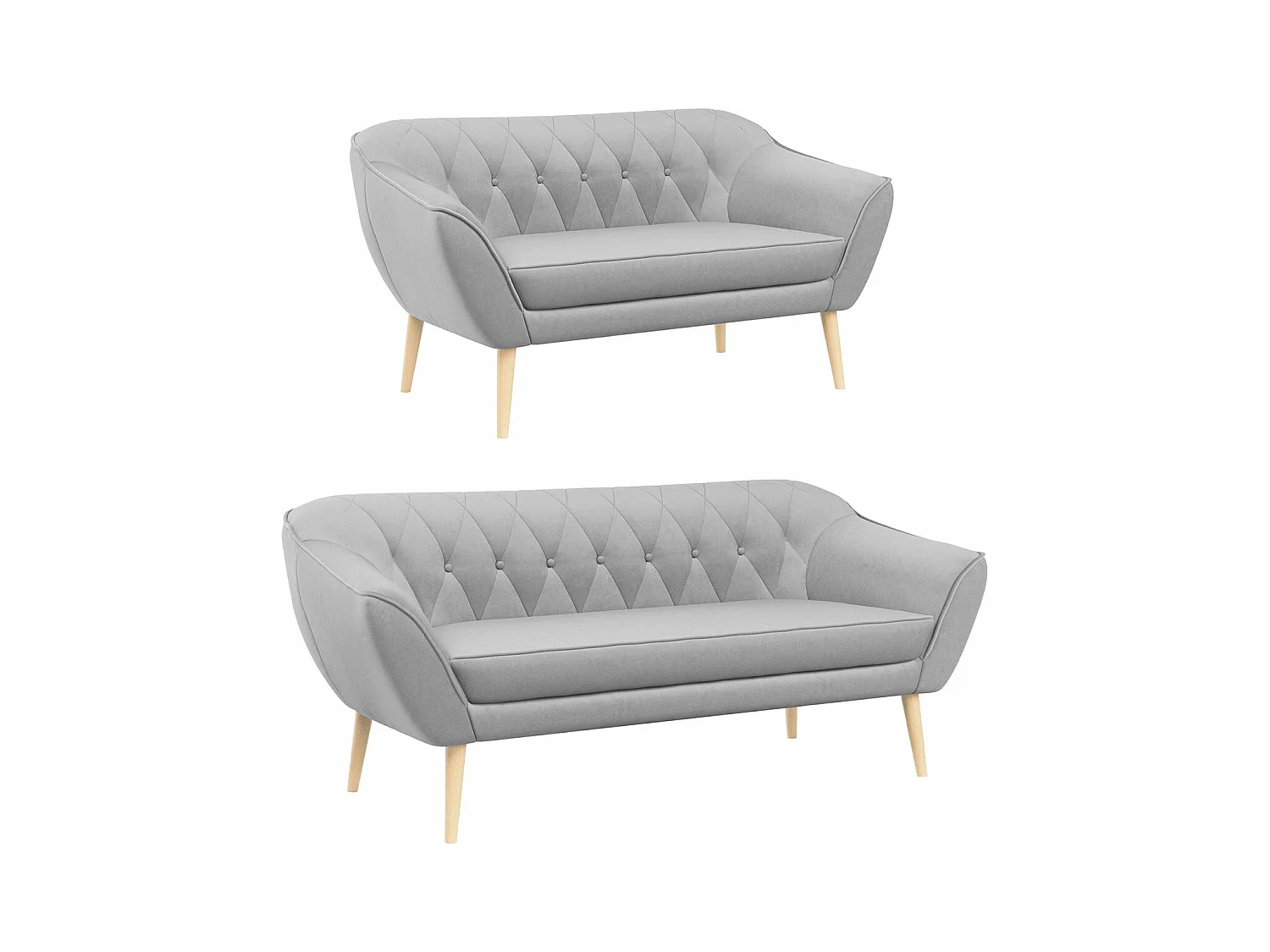 Couchgarnitur Set PIRS - 3+2, Skandinavischer Design, Holzbeine - Hellgrau Velvet