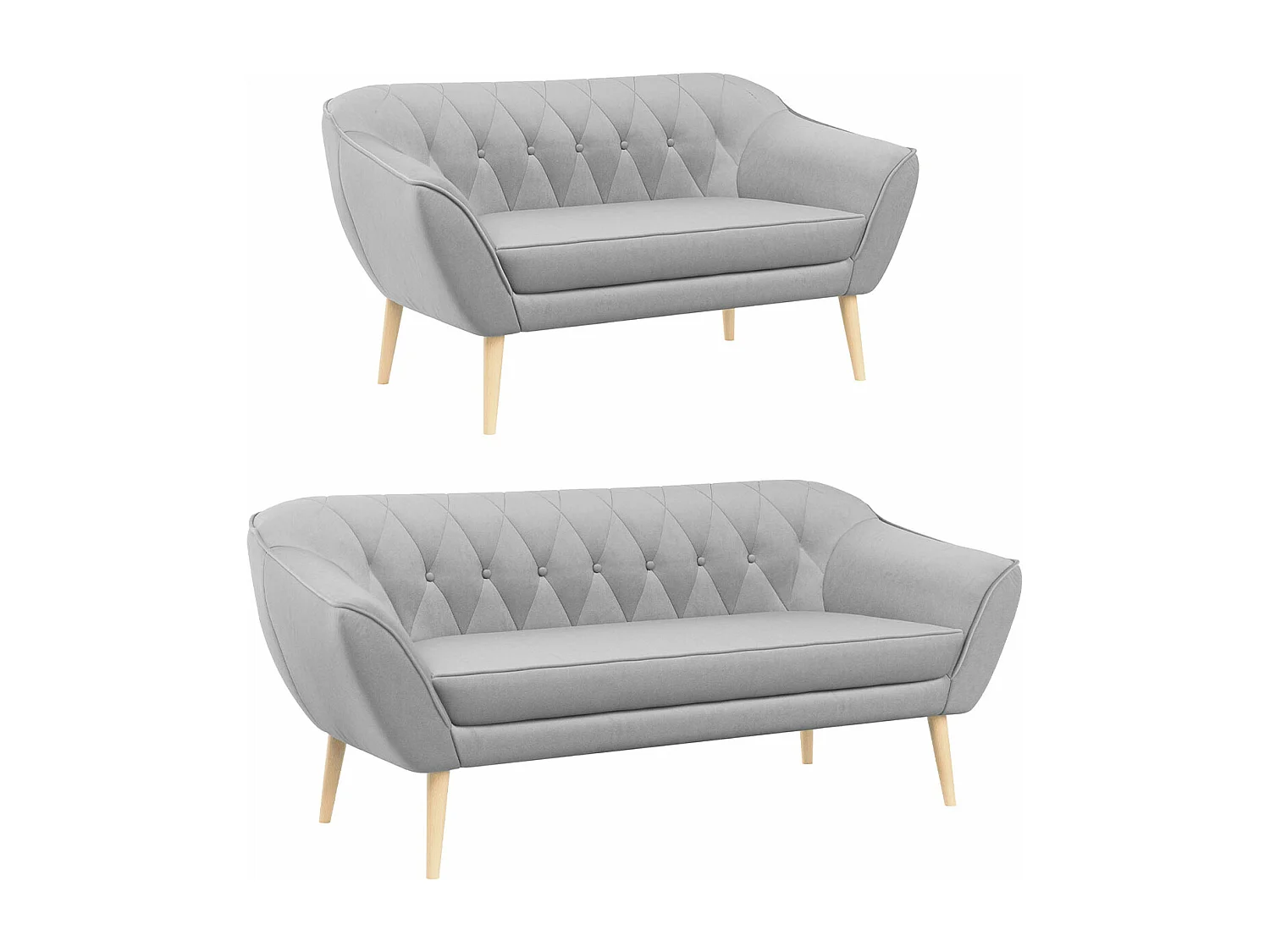 Couchgarnitur Set PIRS - 3+2, Skandinavischer Design, Holzbeine - Hellgrau Velvet