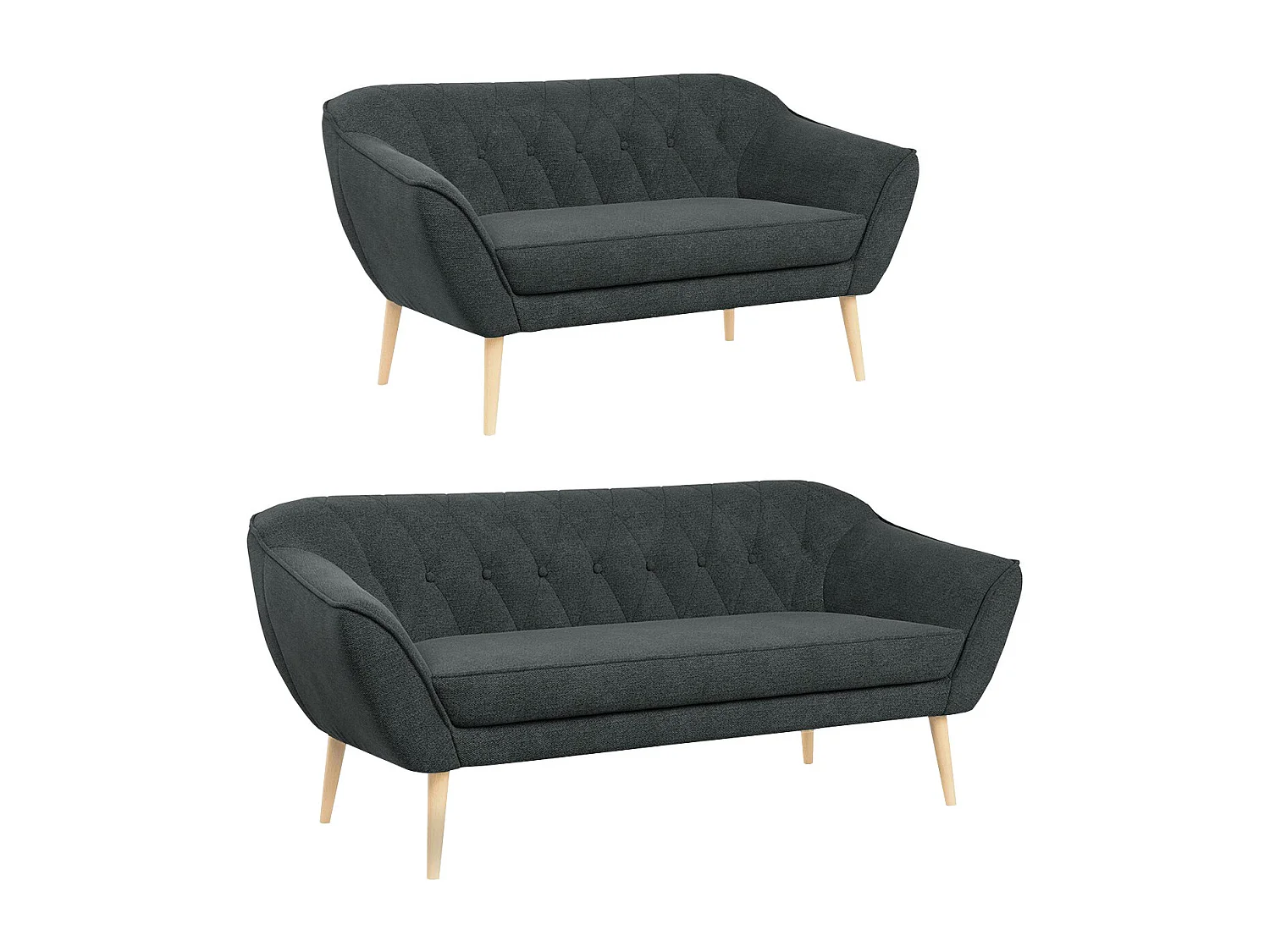 Couchgarnitur Set PIRS - 3+2, Skandinavischer Design, Holzbeine - Dunkelgrau Stukture