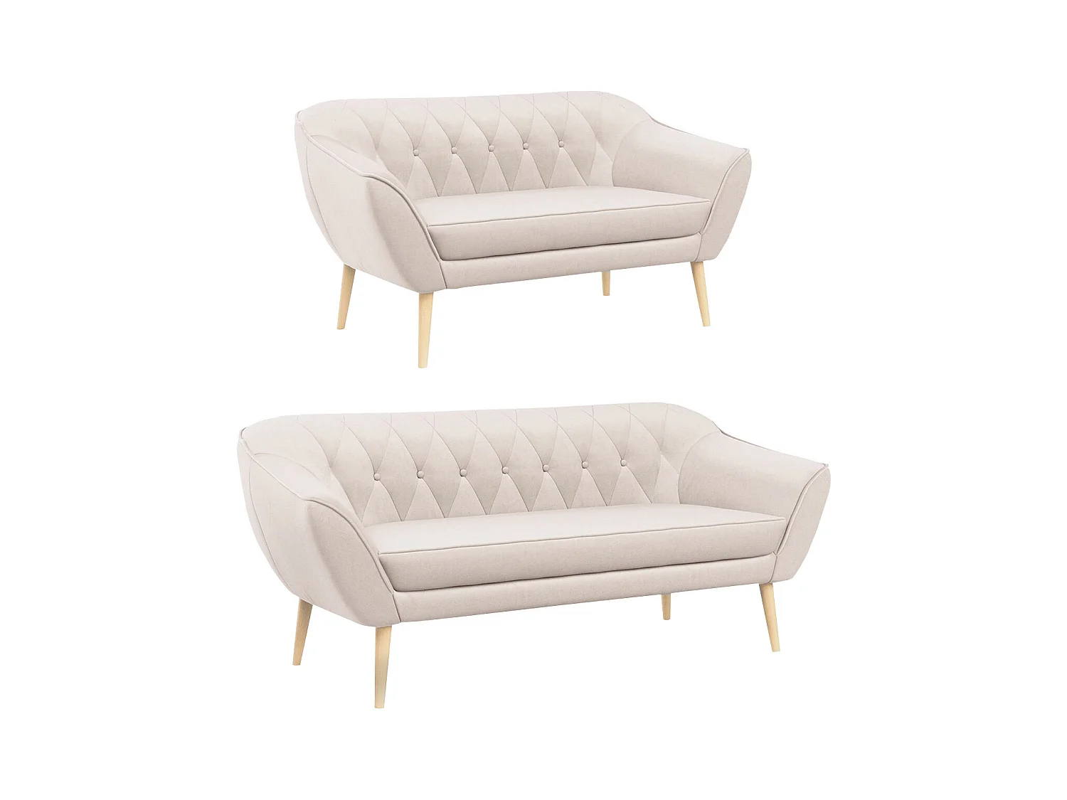 Couchgarnitur Set PIRS - 3+2, Skandinavischer Design, Holzbeine - Creme Velvet