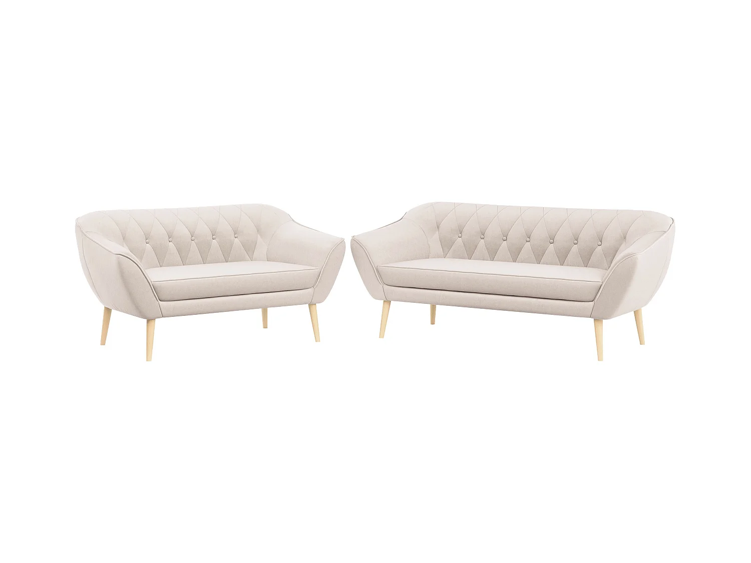 Couchgarnitur Set PIRS - 3+2, Skandinavischer Design, Holzbeine - Creme Velvet
