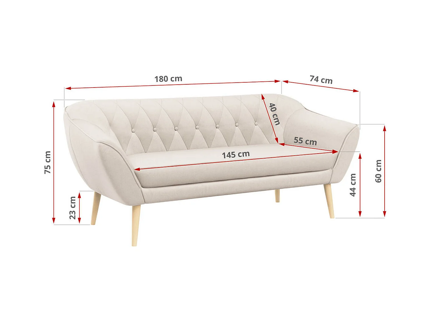 Couchgarnitur Set PIRS - 3+2, Skandinavischer Design, Holzbeine - Creme Velvet