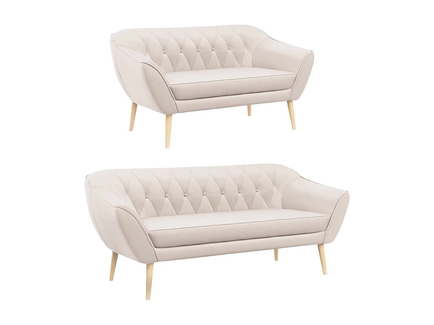 Couchgarnitur Set PIRS - 3+2, Skandinavischer Design, Holzbeine - Creme Velvet