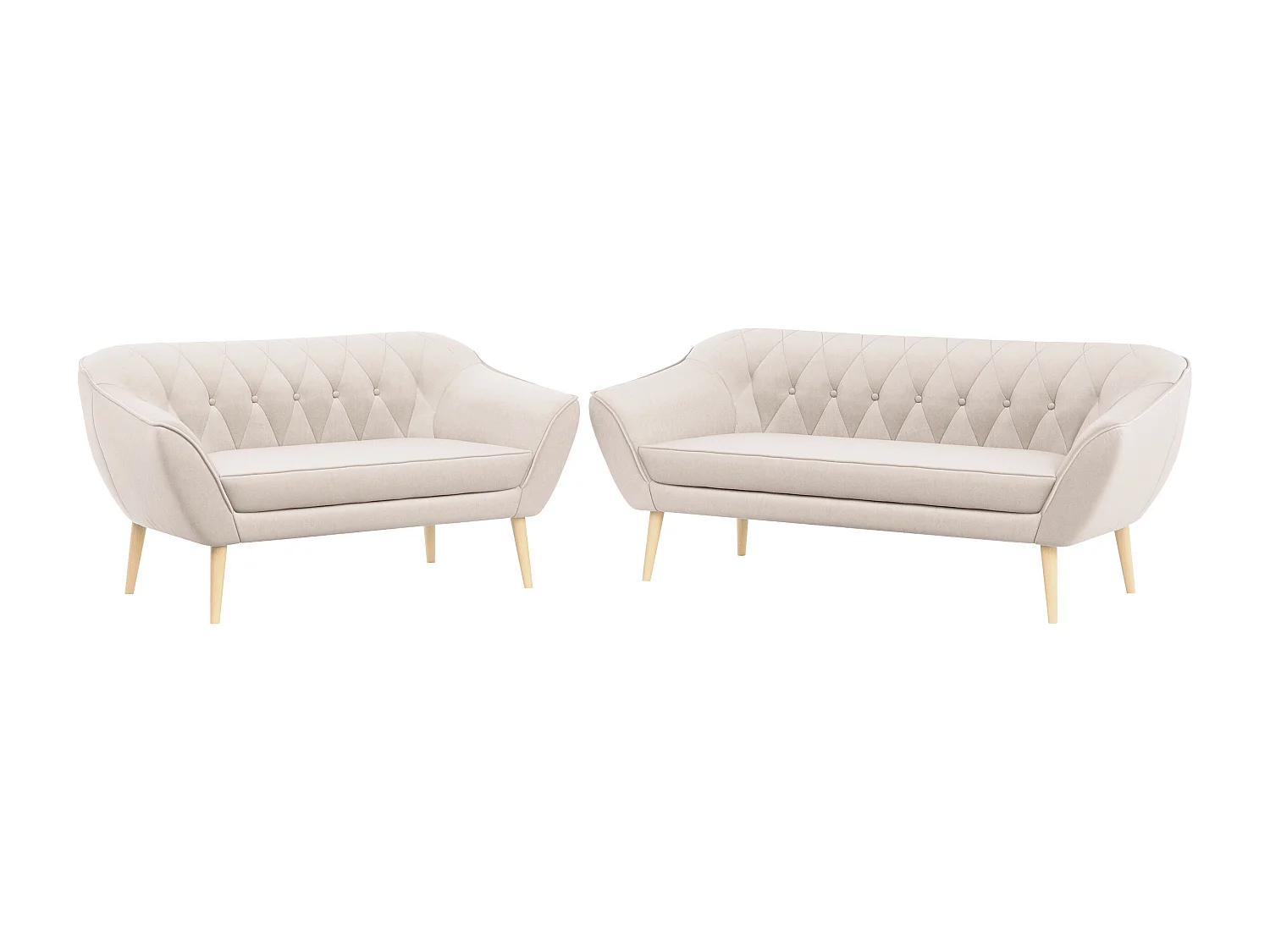 Couchgarnitur Set PIRS - 3+2, Skandinavischer Design, Holzbeine - Creme Velvet