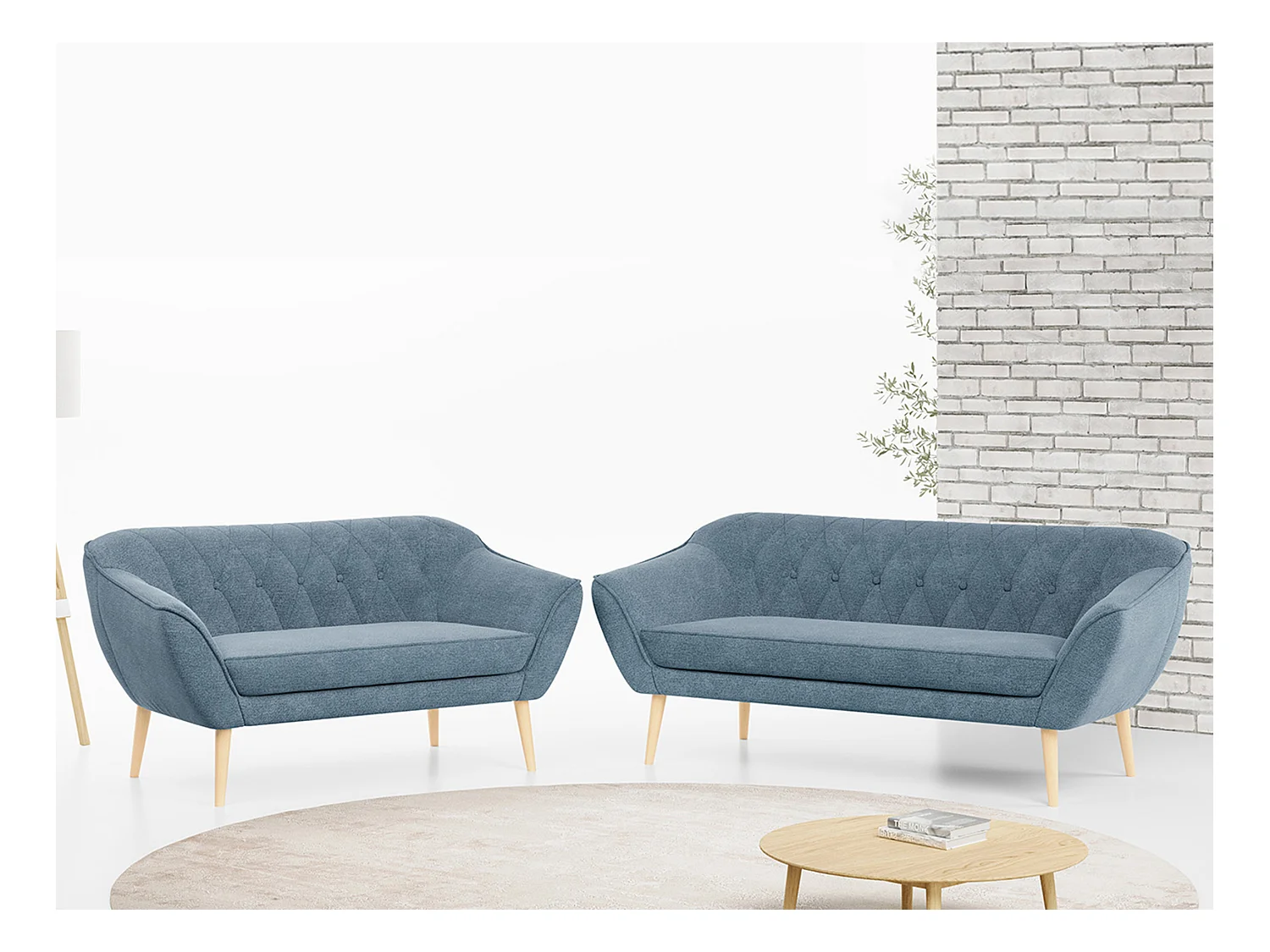 Couchgarnitur Set PIRS - 3+2, Skandinavischer Design, Holzbeine - Blau Stukture