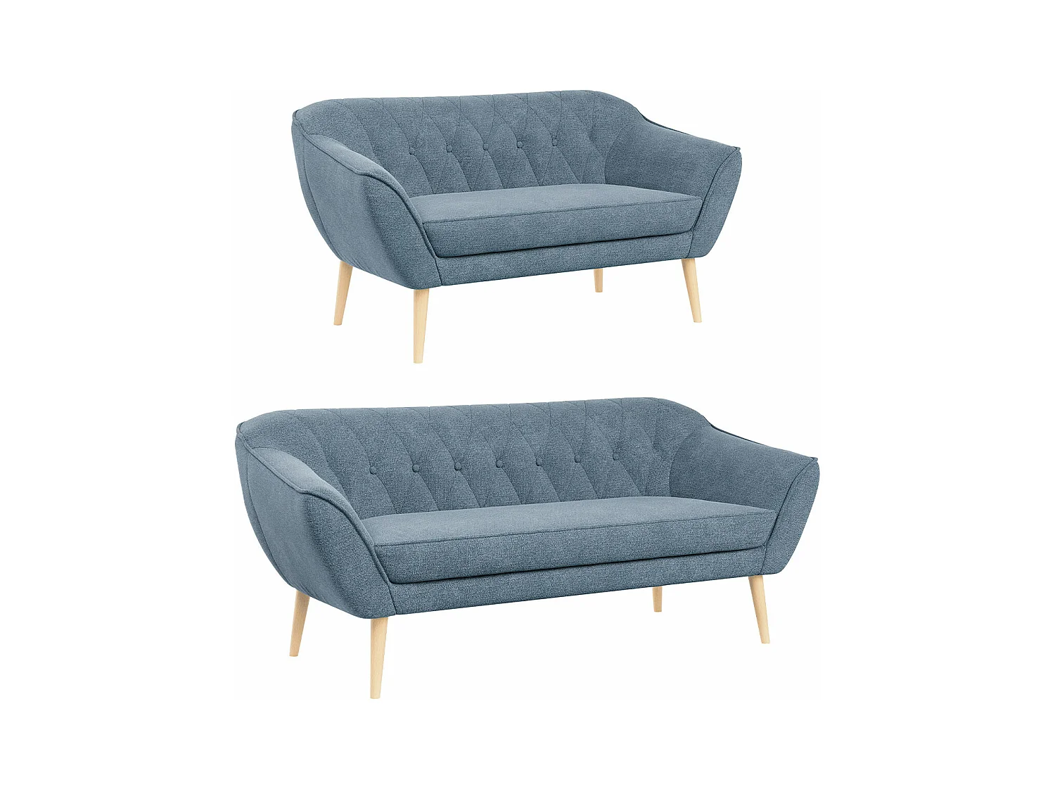 Couchgarnitur Set PIRS - 3+2, Skandinavischer Design, Holzbeine - Blau Stukture