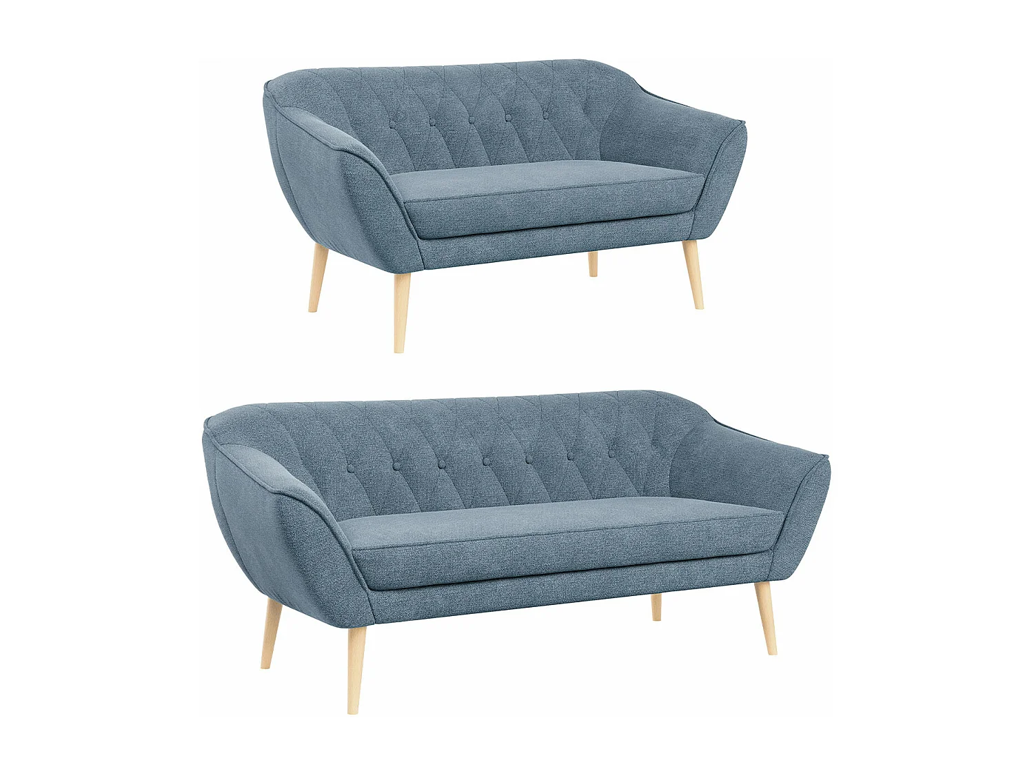 Couchgarnitur Set PIRS - 3+2, Skandinavischer Design, Holzbeine - Blau Stukture