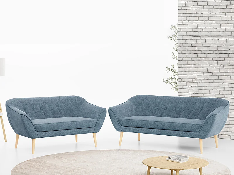 Couchgarnitur Set PIRS - 3+2, Skandinavischer Design, Holzbeine - Blau Stukture
