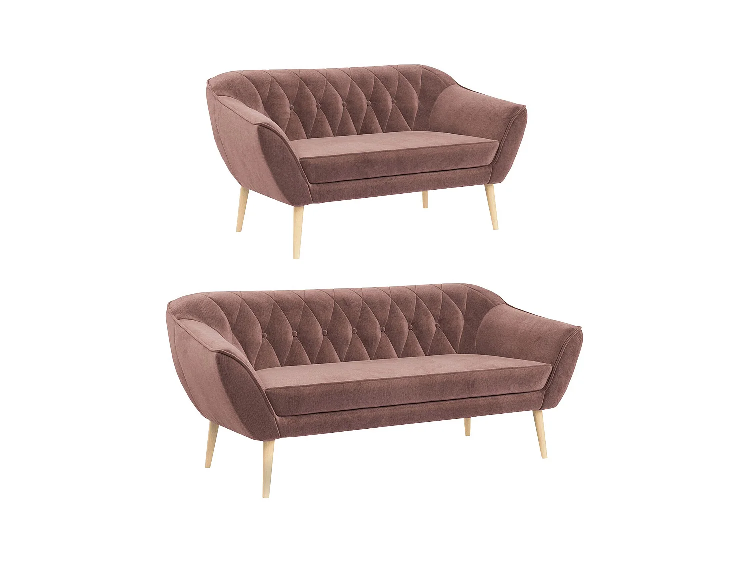 Couchgarnitur Set PIRS - 3+2, Skandinavischer Design, Holzbeine - Rosa Velvet