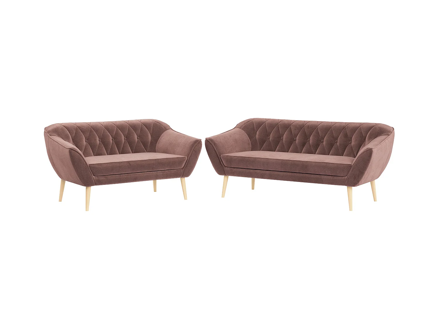 Couchgarnitur Set PIRS - 3+2, Skandinavischer Design, Holzbeine - Rosa Velvet