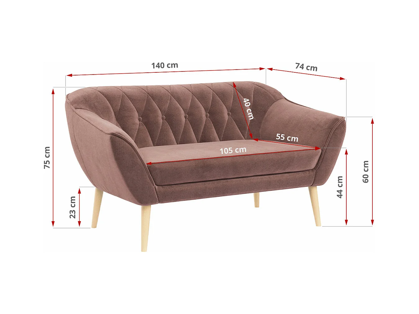 Couchgarnitur Set PIRS - 3+2, Skandinavischer Design, Holzbeine - Rosa Velvet